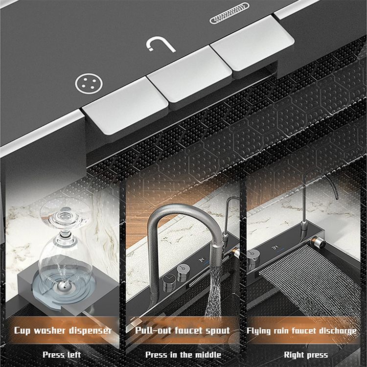 سینک ظرفشویی آبشاری مشکی مدل پیانویی 4 کلید گرید A